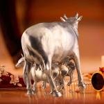 Pure Brass Large Gomatha (Cow) Statue Protecting Her Calves - Symbol of Nurturing Divinity & Motherhood