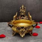 7.5" Pure Brass Ganesha Urli | Sacred Water Vessel | Divine Decor Bowl