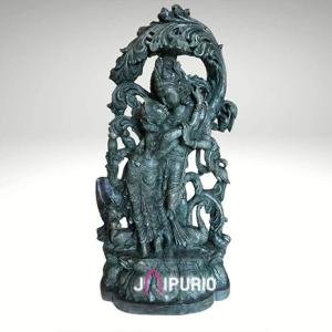 Hand-Carved Green Stone Radha Krishna Statue | 66.04 CM Spiritual Sculpture | Traditional Indian Artistry