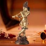 Pure Brass Lord Krishna Statue - Dual Copper Golden Tone, 22" Height