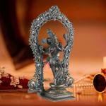 Vintage Brass Lord Krishna Statue with Prabhavali Arch – 18.5" Height