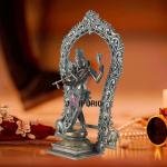 Vintage Brass Lord Krishna Statue with Prabhavali Arch – 18.5" Height