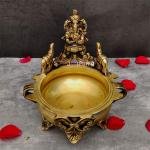 7.5" Pure Brass Ganesha Urli | Sacred Water Vessel | Divine Decor Bowl