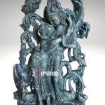 Hand-Carved Green Stone Radha Krishna Statue | 66.04 CM Spiritual Sculpture | Traditional Indian Artistry