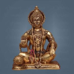 9" Pure Brass Blessing Hanuman Idol | Sacred Temple Murti | Divine Grace Statue