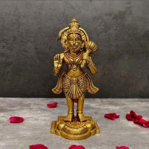 8" Large Brass Hanuman Idol | Temple Grade Murti | Sacred Divine Statue