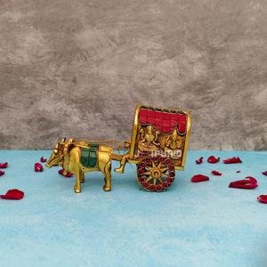 3" Pure Brass Stone Bullock Cart with Laxmi Ganesh | Sacred Decor | Divine Art Piece