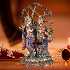 Radha Krishna Under Kadamba Tree | 21" Superfine Brass Sculpture | Intricate Stonework | 18 kg Divine Charm | Elegant Spiritual Decor | Jaipurio Masterpiece