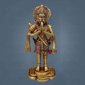 9" Brass Standing Hanuman Idol | Pure Devotion Murti | Temple Art Statue