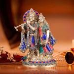 Brass Superfine Radha Krishna Together Idol 12.5" | Exquisite Stonework | 6 kg High-Quality Craftsmanship | Captivating Centerpiece | Divine Love Sculpture