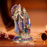 Brass Superfine Radha Krishna Together Idol 12.5" | Exquisite Stonework | 6 kg High-Quality Craftsmanship | Captivating Centerpiece | Divine Love Sculpture