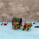 3" Pure Brass Stone Bullock Cart with Laxmi Ganesh | Sacred Decor | Divine Art Piece