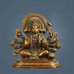 Pure Brass Panchmukhi Hanuman Statue 9.5" | Crossed Legs | Antique Bronze | 4.9 kg Exquisite Divine Strength | 9" Width, 5.5" Depth | Power & Devotion