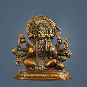 Pure Brass Panchmukhi Hanuman Statue 9.5" | Crossed Legs | Antique Bronze | 4.9 kg Exquisite Divine Strength | 9" Width, 5.5" Depth | Power & Devotion