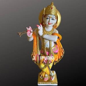 Hand-Carved Marble Krishna Statue | 91.44 CM Spiritual Sculpture | Traditional Indian Artistry