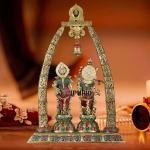 Radha Krishna Idols with Temple Arch Frame | 35" Brass Superfine | Meenakari Stonework | Krishna Leela Scenes | 40 kg Sacred Masterpiece | Divine Elegance