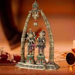 Radha Krishna Idols with Temple Arch Frame | 35" Brass Superfine | Meenakari Stonework | Krishna Leela Scenes | 40 kg Sacred Masterpiece | Divine Elegance