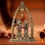 Radha Krishna Idols with Temple Arch Frame | 35" Brass Superfine | Meenakari Stonework | Krishna Leela Scenes | 40 kg Sacred Masterpiece | Divine Elegance