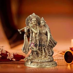 Brass Superfine Radha Krishna Together Idol | 12.5" x 5.5" x 9" (32 x 14 x 23 cm) | 6 kg Premium Handcrafted Divine Statue | Temple Home Decor | Traditional Art