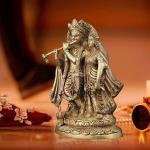 Brass Superfine Radha Krishna Together Idol | 12.5" x 5.5" x 9" (32 x 14 x 23 cm) | 6 kg Premium Handcrafted Divine Statue | Temple Home Decor | Traditional Art