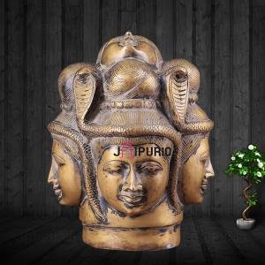 Vintage Brass Four-Faced Mukhalingam | 9" x 6.6" x 6.6" | 5 kg | Shiva with Parvati Face | Sacred Five-Faced Form | Divine Unity | Jaipurio