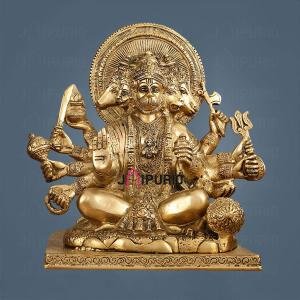 Pure Brass Superfine Panchmukhi Hanuman Blessing Statue 10" | 4.8 kg Finely Detailed | Invoke Divine Blessings | 9" Width, 5" Depth | Spiritual Elegance