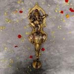 13.5" Pure Brass Wall Decor Ganesh Idol with Bell | Sacred Wall Art | Divine Door Bell