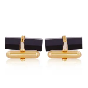 Black Onyx Bar Cufflink | Natural Stone | Gold Accent | Jaipurio