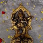 13.5" Pure Brass Wall Decor Ganesh Idol with Bell | Sacred Wall Art | Divine Door Bell