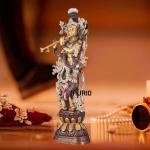 Antique Brass Handcrafted Krishna Statue 30" | Intricate Three-Tone Copper, Silver & Golden Finish | 18 kg Timeless Elegance | Spiritual Presence for Any Setting