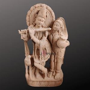 3 Feet Radha Krishna Hand Carved Brown Sandstone Statue | Jaipurio