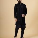 Stunning Black Chikankari Open Sherwani for Men - Father Son Combo | Jaipurio