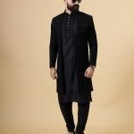 Stunning Black Chikankari Open Sherwani for Men - Father Son Combo | Jaipurio