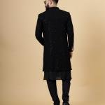 Stunning Black Chikankari Open Sherwani for Men - Father Son Combo | Jaipurio