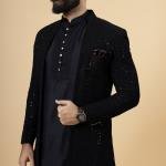 Stunning Black Chikankari Open Sherwani for Men - Father Son Combo | Jaipurio