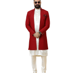 Stunning Red Chikankari Open Sherwani paired with Off-White Kurta Pajama for Men - Father Son Combo | Jaipurio