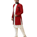 Stunning Red Chikankari Open Sherwani paired with Off-White Kurta Pajama for Men - Father Son Combo | Jaipurio