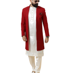 Stunning Red Chikankari Open Sherwani paired with Off-White Kurta Pajama for Men - Father Son Combo | Jaipurio