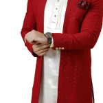 Stunning Red Chikankari Open Sherwani paired with Off-White Kurta Pajama for Men - Father Son Combo | Jaipurio