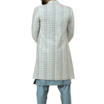 Stunning Mirror Embroidered Sky-Blue Open Sherwani with Turquoise Blue Kurta Pajama for Men - Father Son Combo | Jaipurio