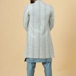 Stunning Mirror Embroidered Sky-Blue Open Sherwani with Turquoise Blue Kurta Pajama for Men - Father Son Combo | Jaipurio