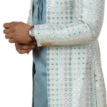 Stunning Mirror Embroidered Sky-Blue Open Sherwani with Turquoise Blue Kurta Pajama for Men - Father Son Combo | Jaipurio