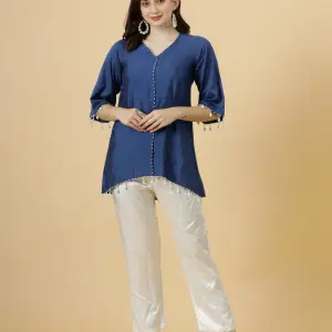 Classy Yale Blue Silk Co-Ord Set Luxury Fashion - Premium Pure Silk Contemporary | Jaipurio