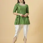 Stylish Leaf Green Embroidered Short Kurti-Tulip Set | Premium Cotton Blend | Contemporary Fashion | Designer Collection | Size XS-XXL | Jaipurio