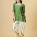 Stylish Leaf Green Embroidered Short Kurti-Tulip Set | Premium Cotton Blend | Contemporary Fashion | Designer Collection | Size XS-XXL | Jaipurio