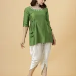 Stylish Leaf Green Embroidered Short Kurti-Tulip Set | Premium Cotton Blend | Contemporary Fashion | Designer Collection | Size XS-XXL | Jaipurio