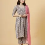 Elegant Neutral Grey Block Printed Sanganeri Kurti-Palazzo Set | Traditional Hand Block Print | Premium Cotton | Ethnic Indian Wear | Size XS-XXL | Jaipurio