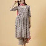 Elegant Neutral Grey Block Printed Sanganeri Kurti-Palazzo Set | Traditional Hand Block Print | Premium Cotton | Ethnic Indian Wear | Size XS-XXL | Jaipurio