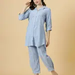 Alluring Chambray Blue Co-Ord Set | Premium Cotton Blend | Contemporary Fashion | Modern Two-Piece Set | Casual Elegance | Size XS-XXL | Jaipurio