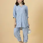 Alluring Chambray Blue Co-Ord Set | Premium Cotton Blend | Contemporary Fashion | Modern Two-Piece Set | Casual Elegance | Size XS-XXL | Jaipurio